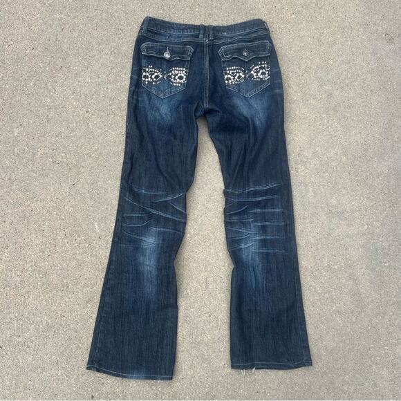 Wrangler Rock 47 Low Rise Boot Cut Silver Embroidered Flap Pocket Jeans 9x32” - Picture 2 of 7